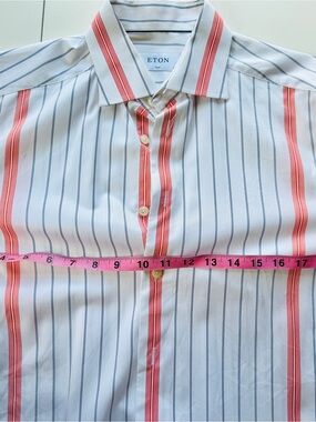 Eton White Dress Shirt with Red and Blue Stripes slim fit size 15 1/2